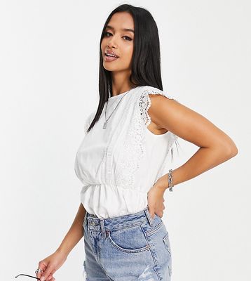 River Island Petite broderie ruffle tee in white