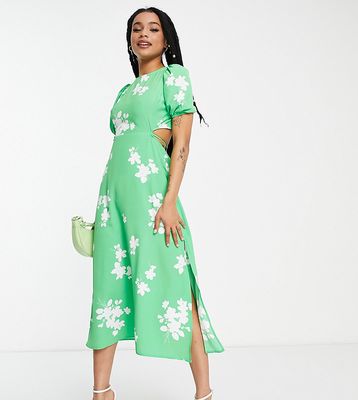 River Island Petite cut-out midi dress in green