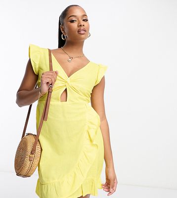 River Island Petite cut-out ruffle sleeve mini dress in yellow