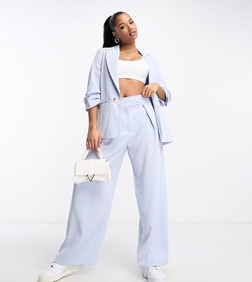 River Island Petite pleated wide leg dad pants in light blue - part of a set