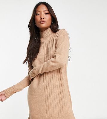 River Island Petite ribbed panel sweater mini dress in beige-Neutral