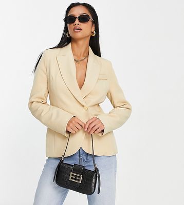 River Island Petite wrap over cinched blazer in beige - part of a set-Neutral