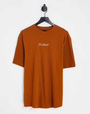 River Island pique print T-shirt in brown