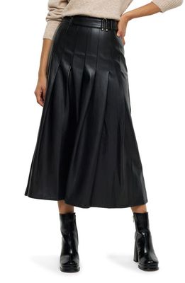 River Island Pleated Faux Leather Midi Skirt in Black