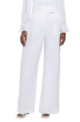River Island Pleated Wide Leg Trousers in White