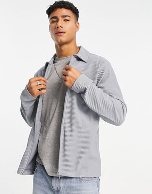 River Island plisse overshirt in gray