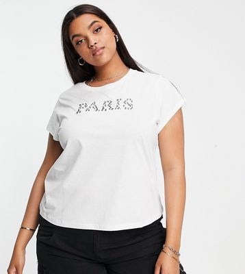 River Island Plus beaded Paris t-shirt in white