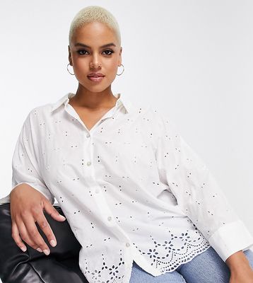 River Island Plus broderie shirt in white