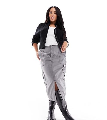 River Island Plus cargo midi skirt in washed gray