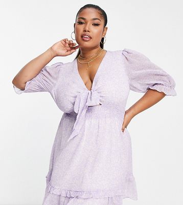 River Island Plus chiffon tea mini dress in lilac-Blue