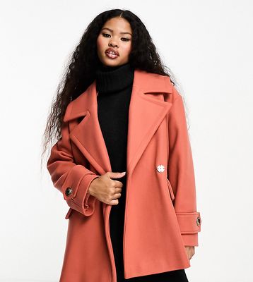 River Island Plus double breasted swing coat in light pink