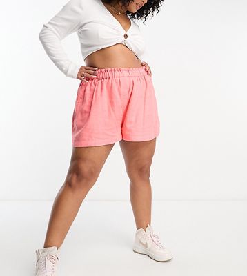 River Island Plus elastic waist linen shorts in pink - part of a set