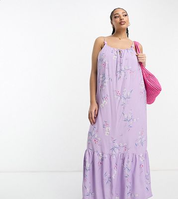 River Island Plus floral slip maxi dress in lilac-Yellow