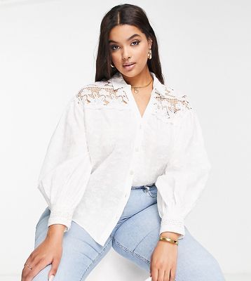 River Island Plus lace detail shirt in white