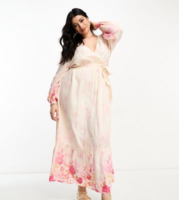 River Island Plus ombre floral wrap maxi dress in pink