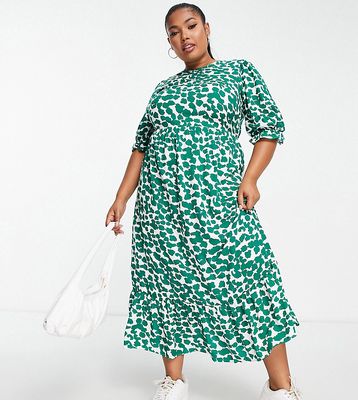 River Island Plus printed midi dress with back tie detail in green