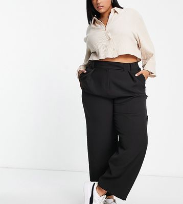 River Island Plus wide leg dad pants in black