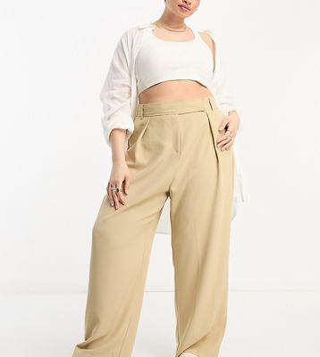 River Island Plus wide leg tailored dad pants in beige - part of a set-Neutral
