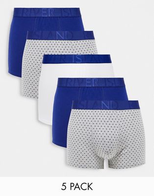 River Island polka dot 5 pack of trunks in navy mix