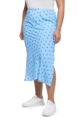 River Island Polka Dot Bias Satin Midi Skirt in Blue