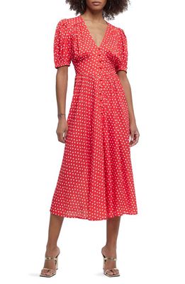 River Island Polka Dot Button Front Midi Dress in Red