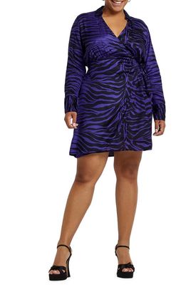 River Island Print Long Sleeve Faux Wrap Dress in Purple