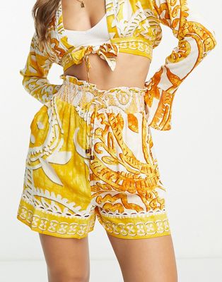 River Island print shirred waist short in yellow - part of a set