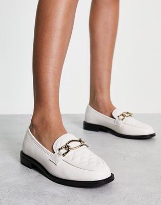 River Island quilted chain detail loafer in cream-White