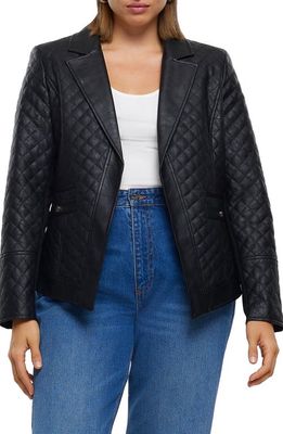 River Island Quilted Faux Leather Blazer in Black
