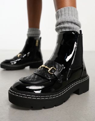 River Island quilted loafer boot in black