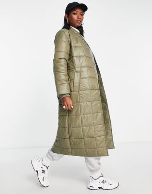 River Island quilted padded coat in khaki-Green