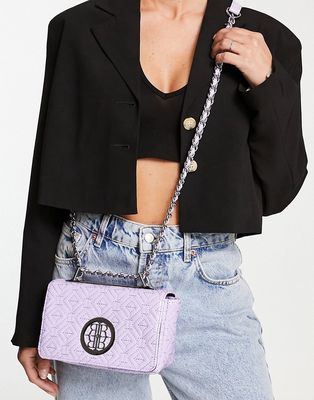 River Island quilted patent shoulder bag in lilac-Purple