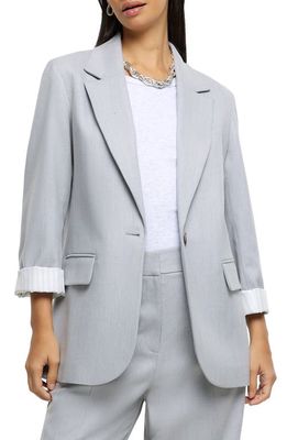 River Island Relaxed Fit Roll Sleeve Blazer in Grey