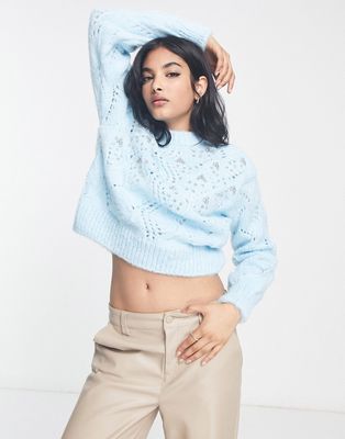 River Island rhinestone stitch sweater in light blue