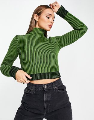 River Island rib sweater in khaki-Green