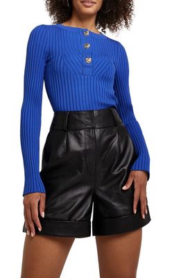 River Island Ribbed Henley Sweater in Bright Blue