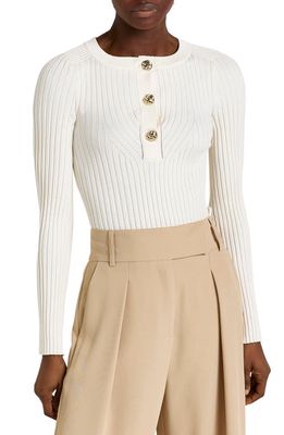 River Island Ribbed Henley Sweater in Cream