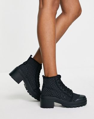 River Island rubberized heeled boots in black
