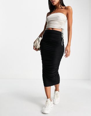 River Island ruched side midaxi skirt in black