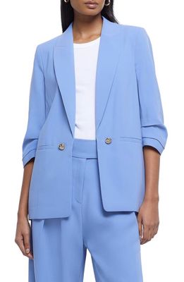 River Island Ruched Sleeve Blazer in Blue