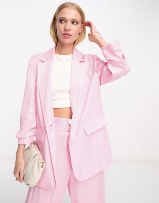 River Island ruched sleeve blazer in pink - part of a set