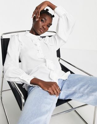 River Island ruffle detail shirt in white