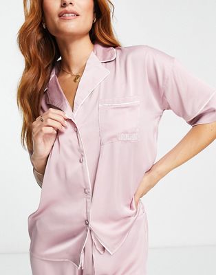 River Island satin pajama shirt in pink
