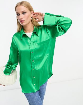 River Island satin shirt in bright green - part of a set