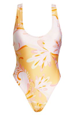 River Island Scoop Neck Floral One-Piece Swimsuit in Light Orange