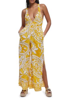 River Island Scrunchie Plunge Neck Sleeveless Jumpsuit in Yellow