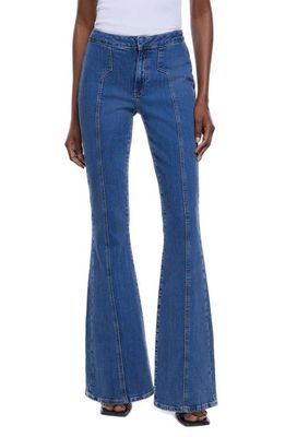 River Island Seamed Mid Rise Flare Jeans in Blue