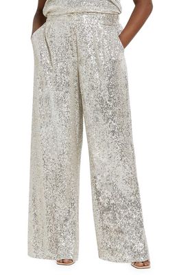 River Island Sequin Wide Leg Trousers in Gold