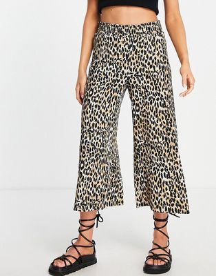 River Island shirred waist culotte pants in brown leopard print