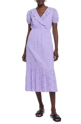 River Island Short Sleeve Faux Wrap Broderie Anglaise Cotton Dress in Purple